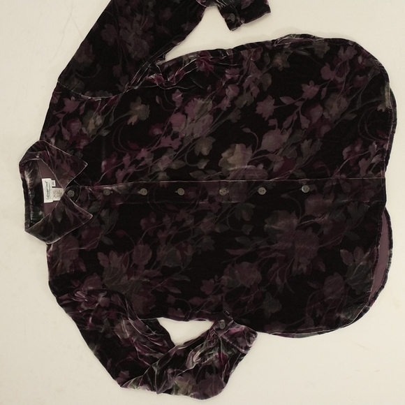 Purple Floral Velvet Silk Blend Blouse Shaket Lush Soft Top Versatile Bohemian - Picture 7 of 9